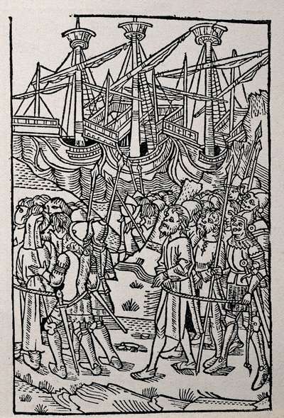 Kupferstich in Geschichte von Vespasian, gedruckt 1495 in Zaragoza (s/w Illustration) von Spanish School