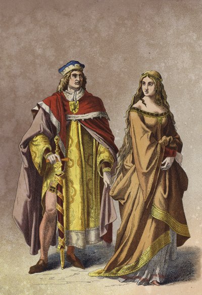 Europäische Adlige Dame und Herr, 14. Jahrhundert von Spanish School