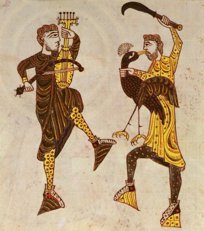 Zwei Männer tanzen, aus der Beatus-Apokalypse von Santo Domingo de Silos von Spanish School