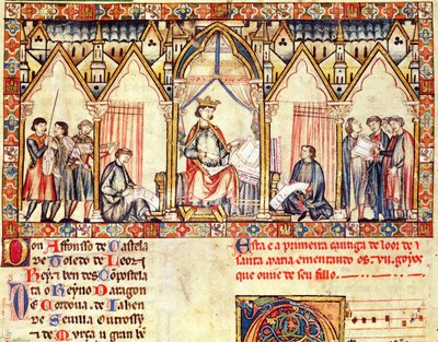 Der Hof von Alfons X., Miniatur aus den Cantigas de Santa Maria von Spanish School