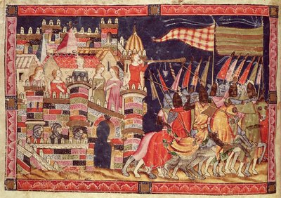 Fol.86v Die Trojaner ziehen in die Schlacht, aus dem Codex Benito Santa Mora von Spanish School