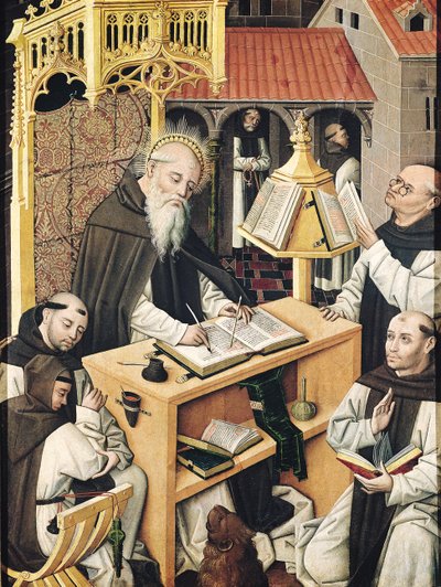 Innenraum eines Skriptoriums, Schule von Segovia von Spanish School