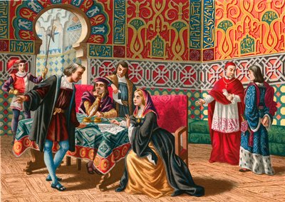 Treffen zwischen Kolumbus und Ferdinand und Isabel vor der Entdeckungsreise von Spanish School