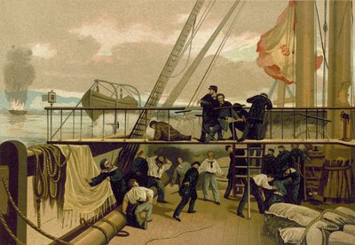 Mendez Nunez verwundet während der Bombardierung von Callao, Peru, 1866 von Spanish School