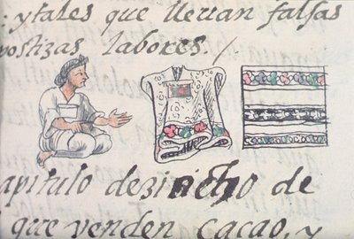 Ein aztekischer Händler verkauft Umhänge, aus dem Florentiner Kodex von Bernardino de Sahagun, ca. 1540-85 von Spanish School