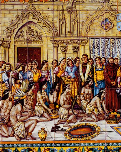 Ureinwohner Amerikas, die im Gefolge von Kolumbus 1492 nach Spanien gebracht wurden (Keramik) von Spanish School