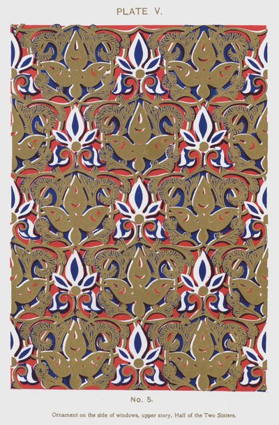 Ornament an der Seite der Fenster, obere Etage, Halle der Zwei Schwestern (Farblithografie) von Spanish School