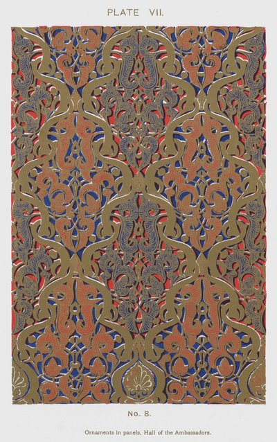 Ornamente in Paneelen, Halle der Botschafter (Farblithografie) von Spanish School