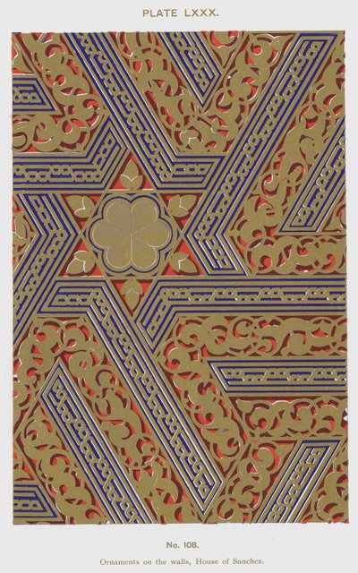 Ornamente an den Wänden, Haus von Sanchez (Farblitho) von Spanish School