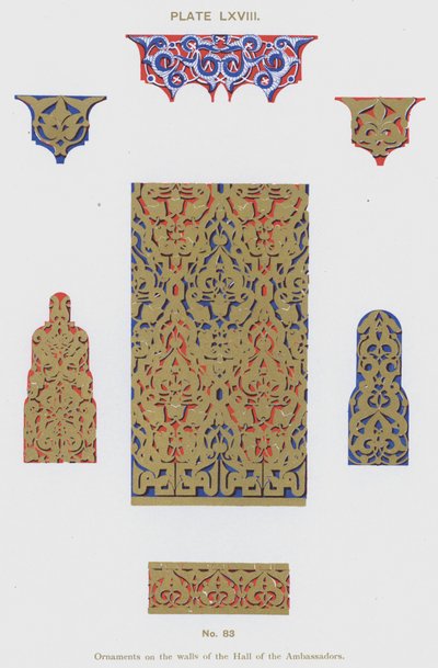 Ornamente an den Wänden der Halle der Botschafter (Farblithografie) von Spanish School