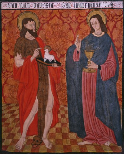 St. Johannes der Täufer und St. Johannes der Evangelist, Tafel aus der Kirche San Andres von Tortura, spätes 15. Jahrhundert - frühes 16. Jahrhundert (bemaltes Holz) von Spanish School