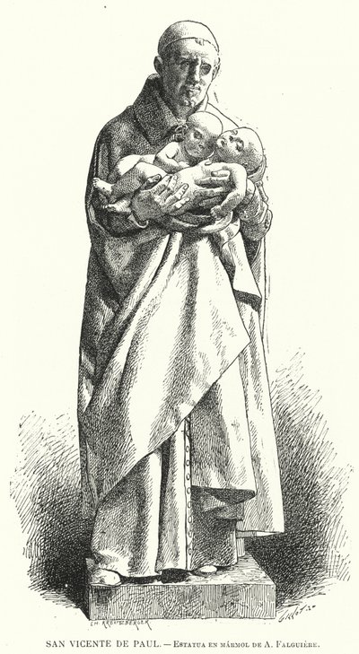 St. Vincent de Paul, französischer katholischer Priester, Marmorstatue von Jean Alexandre Joseph Falguiere von Spanish School