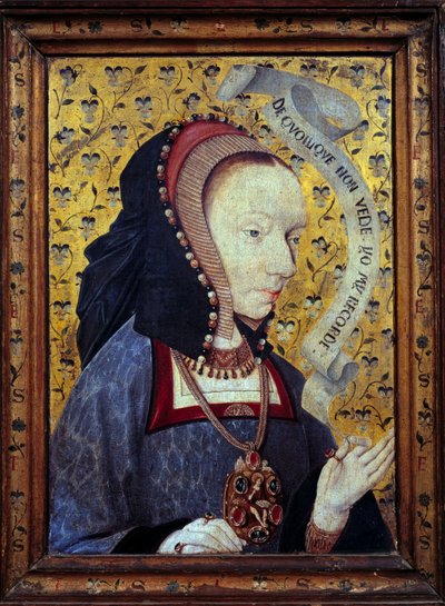 Denkende Dame. Ihre Worte sind auf einem Band geschrieben: „De Quilque Non Vede. Yo My Recorde“ (Von denen, die ich nie gesehen habe, erinnere ich mich). Denke an Erinnerung und Anerkennung von Spanish School