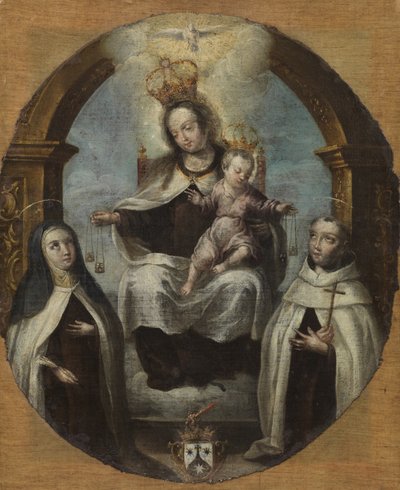 Jungfrau und Kind zwischen der heiligen Klara und dem heiligen Dominikus, ca. 1700 von Spanish School