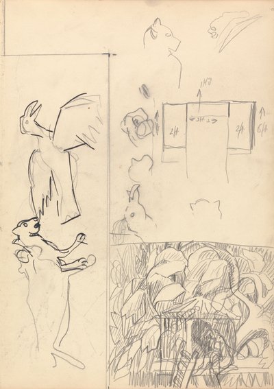 Höhle des Goldenen Kalbs: Studien von Baumhäusern, Tieren und Grundriss von Spencer Frederick Gore