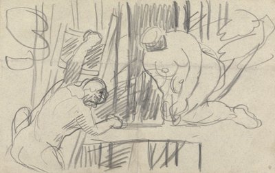 Höhle des Goldenen Kalbs: Studie eines Baumhauses mit primitiven Menschen von Spencer Frederick Gore