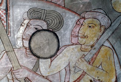 Fresko, das die Armee begleitet, die den König von Ceylon begleitet, Goldener Tempel von Dambulla (Unesco-Weltkulturerbe) von Sri Lankan School