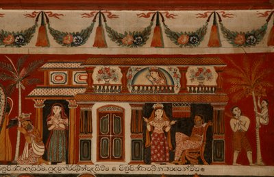 Wandgemälde eines singhalesischen Hauses im Subdharama-Tempel, Dehiwala von Sri Lankan School