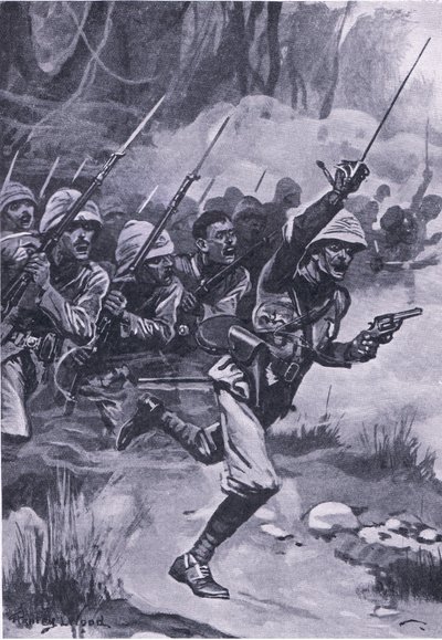 Briten stürmen die Ashantis bei Amoaful, 31. Januar 1874, Illustration aus British Battles on Land and Sea, 1915 von Stanley L. Wood