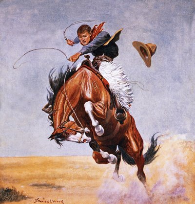 Cowboy versucht, ein Pferd zu zähmen von Stanley L. Wood