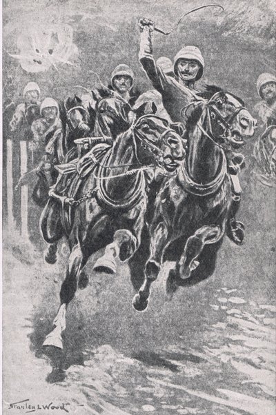 Leutnant Maclaine bringt die Kanonen bei Maiwand, 17. Juli 1880, Illustration aus Britische Schlachten zu Land und zu Wasser, 1915 von Stanley L. Wood