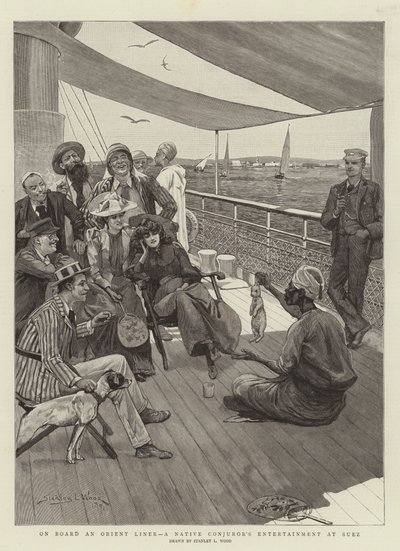 An Bord eines Orient-Liners, Unterhaltung eines einheimischen Zauberers in Suez von Stanley L. Wood