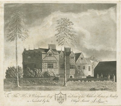 Bushbury - Moseley Old Hall: Aquatinta-Radierung, nd [18. Jh.] von Stebbing Shaw