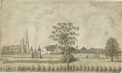 Hamstall Ridware - Kirche und Herrenhaus: Aquarellzeichnung, undatiert [1762-1802] von Stebbing Shaw
