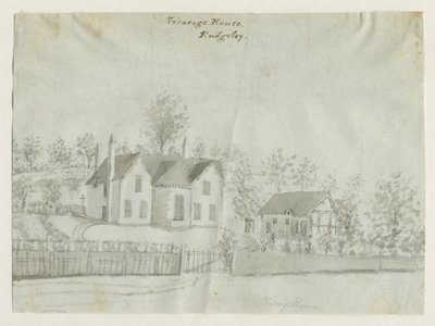 Rugeley Stadt - Pfarrhaus: Sepiawaschzeichnung, undatiert [1762-1802] von Stebbing Shaw