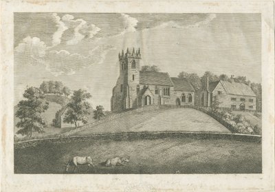 Sandon Kirche und Pfarrhaus (Stich) von Stebbing Shaw