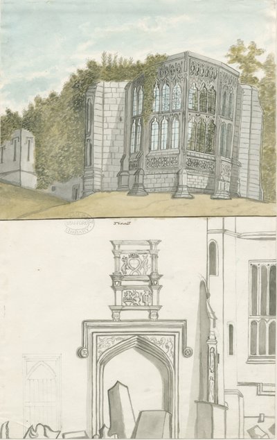 Tixall - Gotisches Fenster und heraldische Antiquitäten: Aquarell, undatiert [1762-1802] von Stebbing Shaw