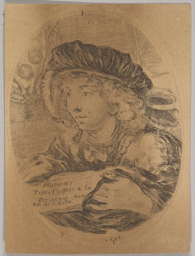 Büste eines jungen Mannes mit Federhut, nach links gedreht, ca. 1650 von Stefano della Bella