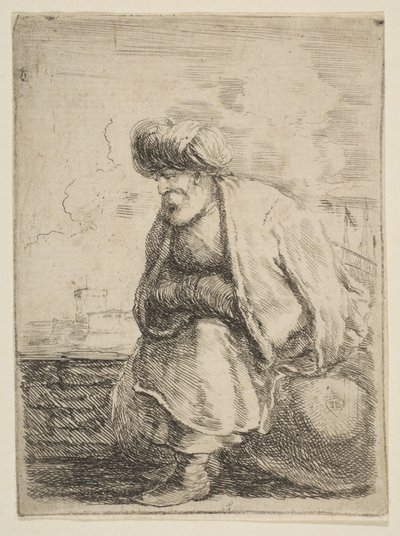 Ein alter Türke sitzt auf einem Stein, ca. 1662 von Stefano della Bella