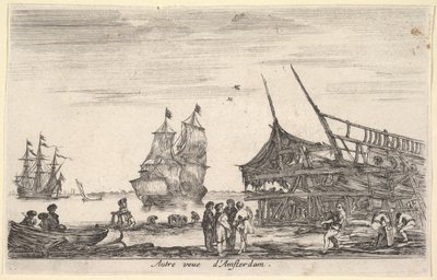 Eine andere Ansicht von Amsterdam, eine Gruppe von vier Männern steht in der Mitte, 1647 von Stefano della Bella
