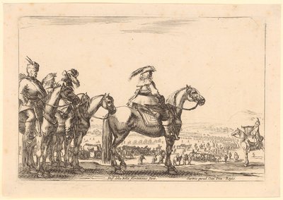 Berittener Kommandant, hinter ihm die Kavallerie, Blatt 3 der Folge "Verschiedene Figuren" von Stefano della Bella