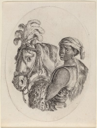 Schwarzer Stallbursche mit einem arabischen Pferd von Stefano della Bella