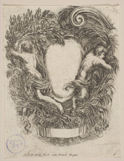 Kartusche eingerahmt von Apollo und Pan, 1647 von Stefano della Bella