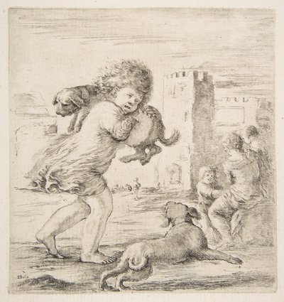 Kind trägt einen Welpen auf der Schulter, ca. 1662 von Stefano della Bella