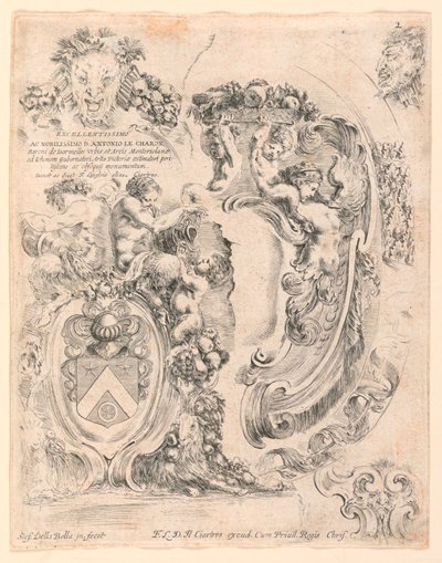 Wappen und Details für Wappen, Nr. 2 aus "Raccolta di varii cappriccii et nove inventioni di cartelle et ornamenti" von Stefano della Bella