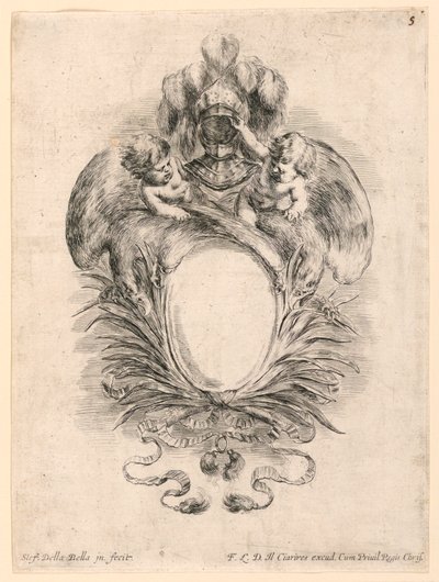 Wappen, Nr. 5 aus "Raccolta di varii cappriccii et nove inventioni di cartelle et ornamenti" von Stefano della Bella