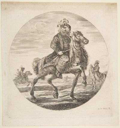 Ungarischer Reiter, der nach rechts reitet, andere Reiter im Hintergrund, ca. 1651 von Stefano della Bella
