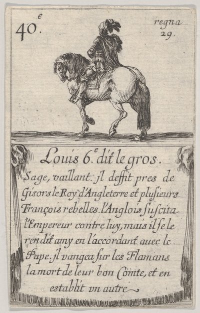 Ludwig VI., genannt der Dicke Weise, tapfer..., aus Spiel der Könige von Frankreich Jeu des Rois, 1644 von Stefano della Bella