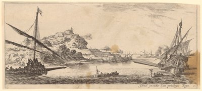 Meeresbucht mit zwei Galeeren und zwei Booten von Stefano della Bella