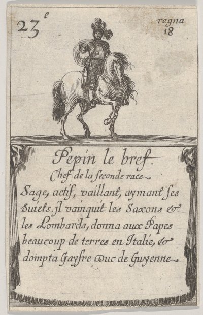 Pepin der Kurze Chef der zweiten Rasse..., aus Spiel der Könige von Frankreich Jeu des Ro..., 1644 von Stefano della Bella