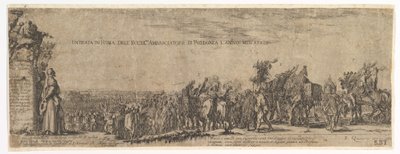 Tafel 1: Der Eintritt des polnischen Botschafters in Rom, das Medici-Wappen links, 1633 von Stefano della Bella