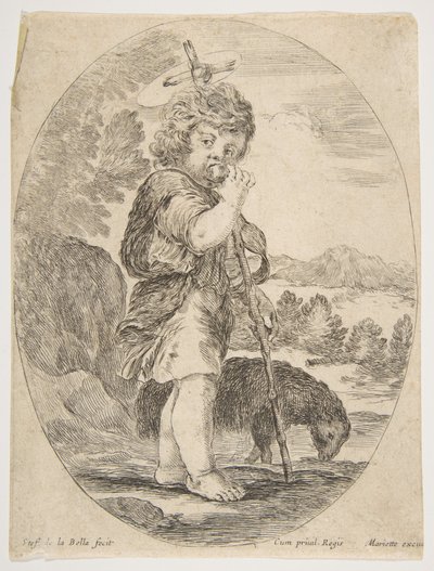 Johannes der Täufer beißt in ein Stück Obst (ca. 1641) von Stefano della Bella