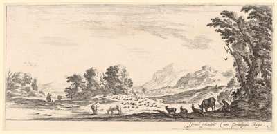 Schäferin auf einer Weide mit Viehherde von Stefano della Bella