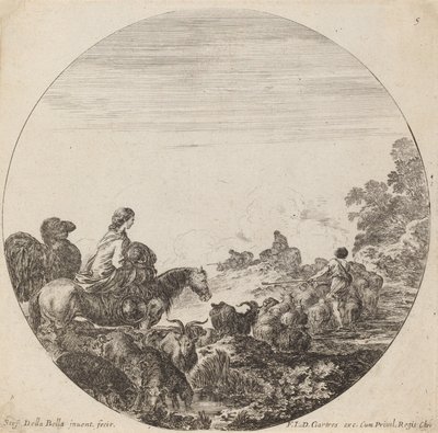 Hirten und Herde mit Frau und Kamel, 1646 von Stefano della Bella