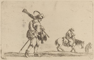 Soldat, der ein Huhn an den Füßen hält von Stefano della Bella