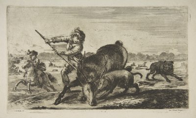 Hirsch in der Enge, aus Tierjagden Chasses à différents animaux, ca. 1654 von Stefano della Bella